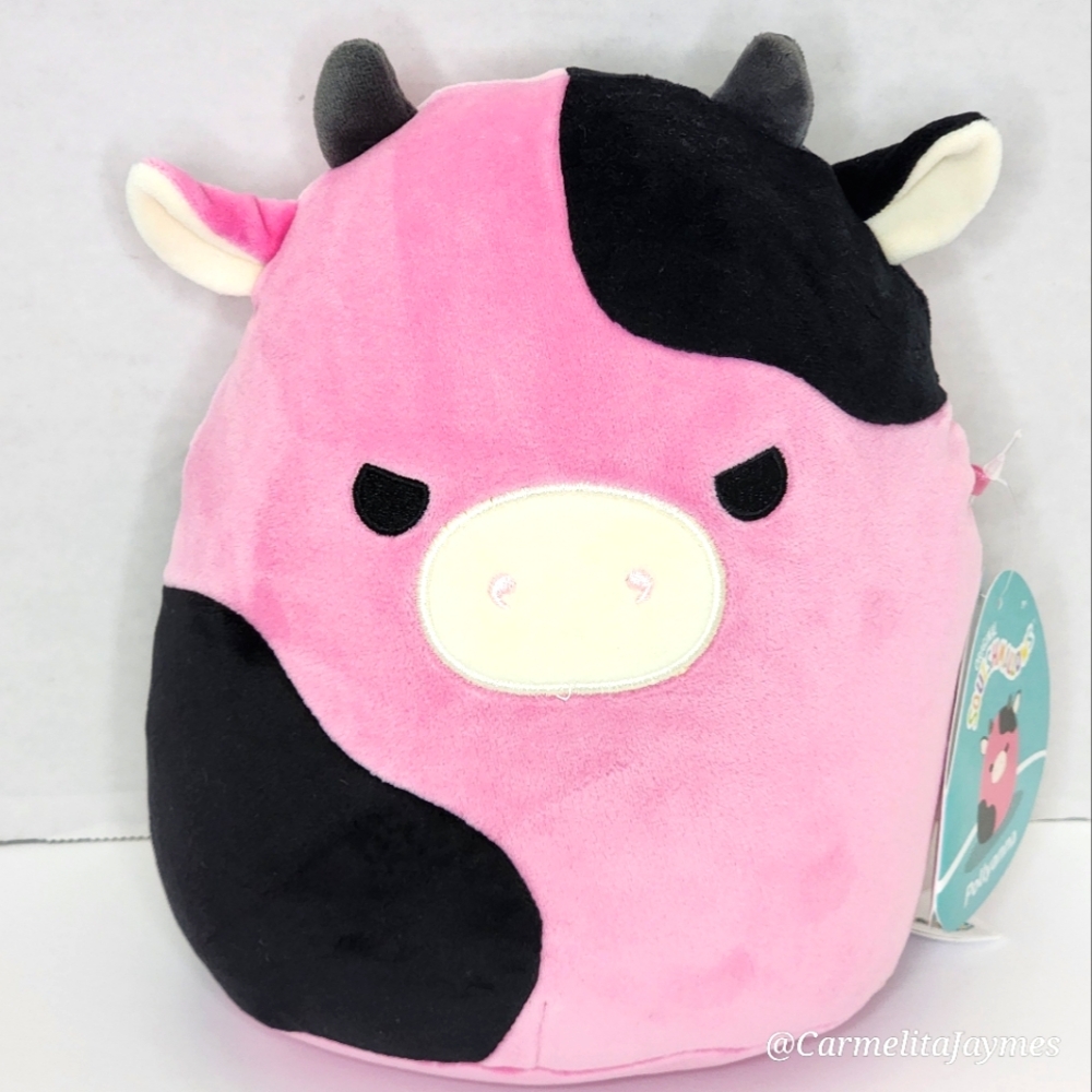 POLLYANNA 🐮 8" Hot Pink & Black Cow w Angry Eyes Original Squishmallow ☆ NWT ☆